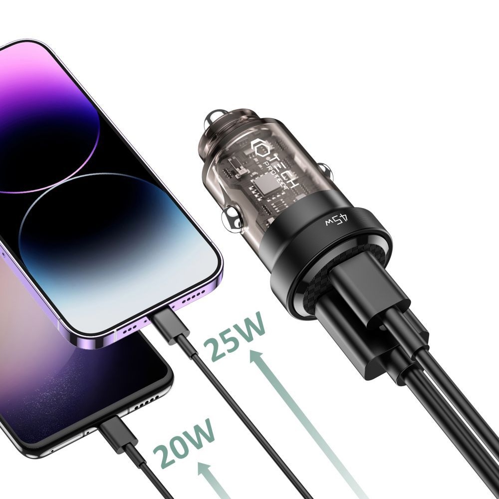 Tech-Protect CC45W 2-portová nabíjačka do auta PD45W/QC3.0 - čierna