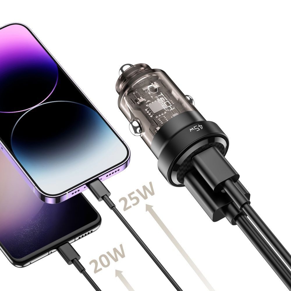 Tech-Protect CC45W 2-portová nabíjačka do auta PD45W/QC3.0 - čierna