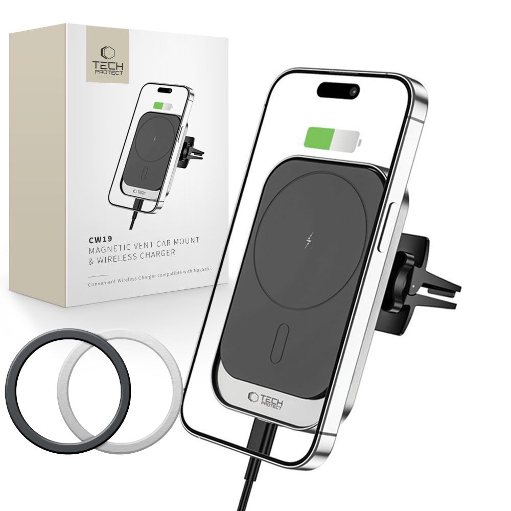 Tech-Protect CW19 MagSafe držiak do auta s bezdrôtovým nabíjaním do ventilácie - čierny