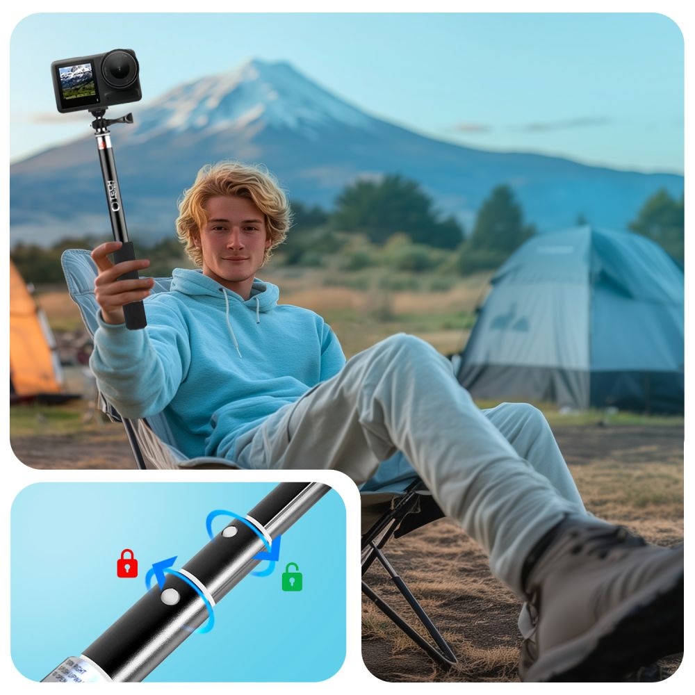 Tech-Protect GA100 Monopod a Selfie tyč pre GOPRO / DJI kamery - čierna