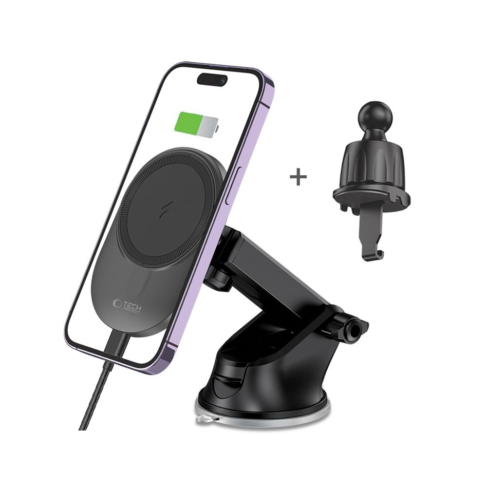 Tech-Protect MM15W-V1 MagSafe bezdrôtový nabíjací držiak na palubnú dosku aj ventiláciu - čierny