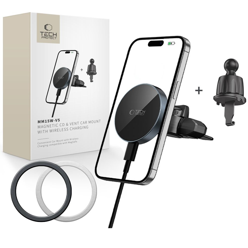 Tech-Protect MM15W-V5 CD & Vent MagSafe držiak do auta s bezdrôtovým nabíjaním - čierny