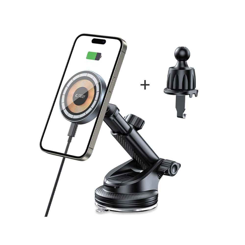 Tech-Protect MM15W-V5 MagSafe držiak na palubnú dosku a do ventilácie s bezdrôtovým nabíjaním - čierny