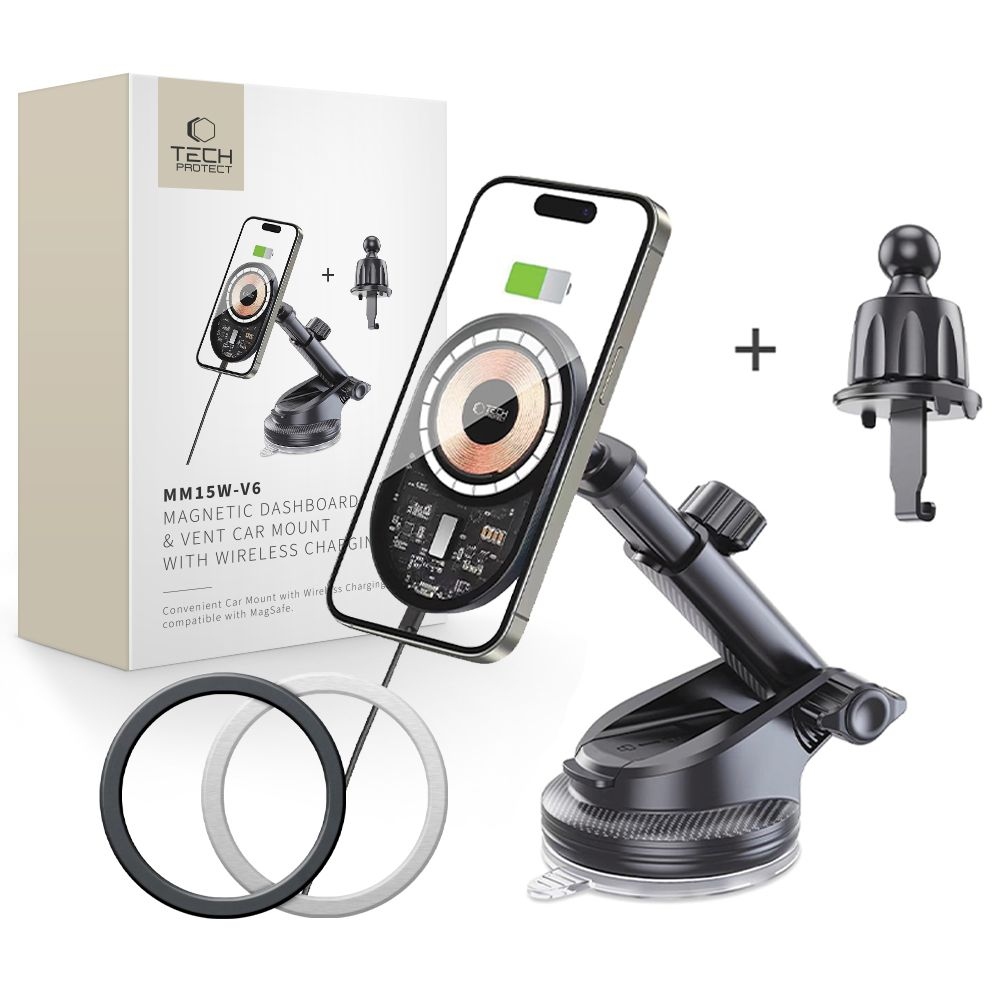 Tech-Protect MM15W-V6 Dashboard & Vent MagSafe držiak s bezdrôtovým nabíjaním - čierny