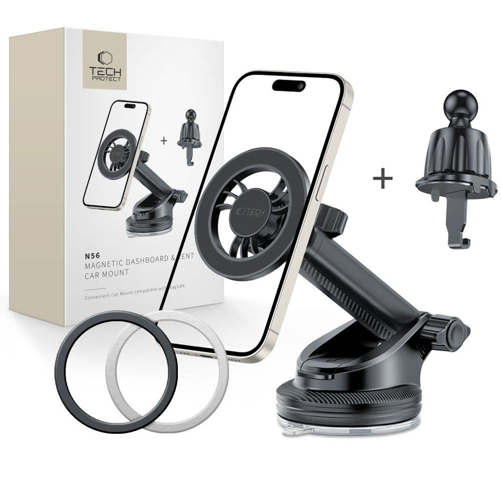 Tech-Protect N56 MagSafe držiak do auta do ventilácie aj na palubnú dosku - čierny