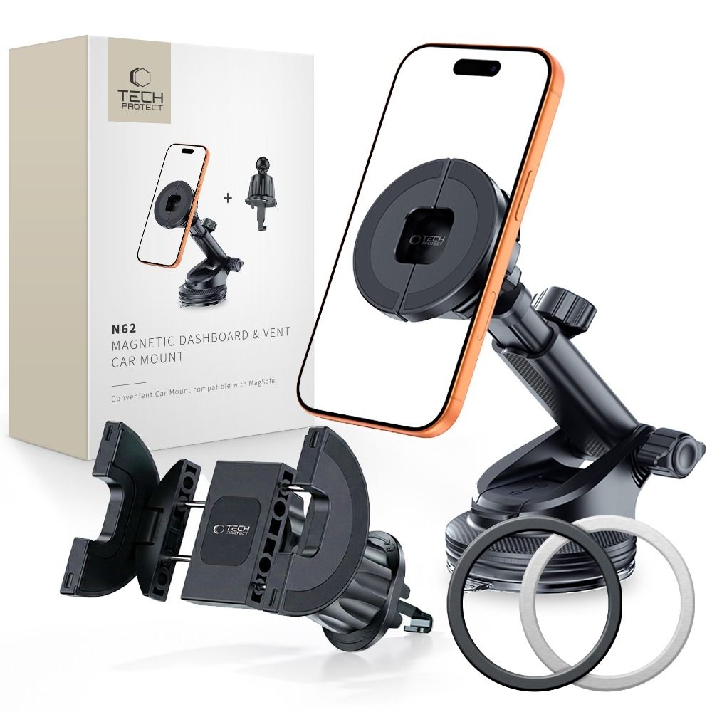Tech-Protect N62 2v1 držiak telefónu s MagSafe na palubnú dosku a do ventilácie - čierny