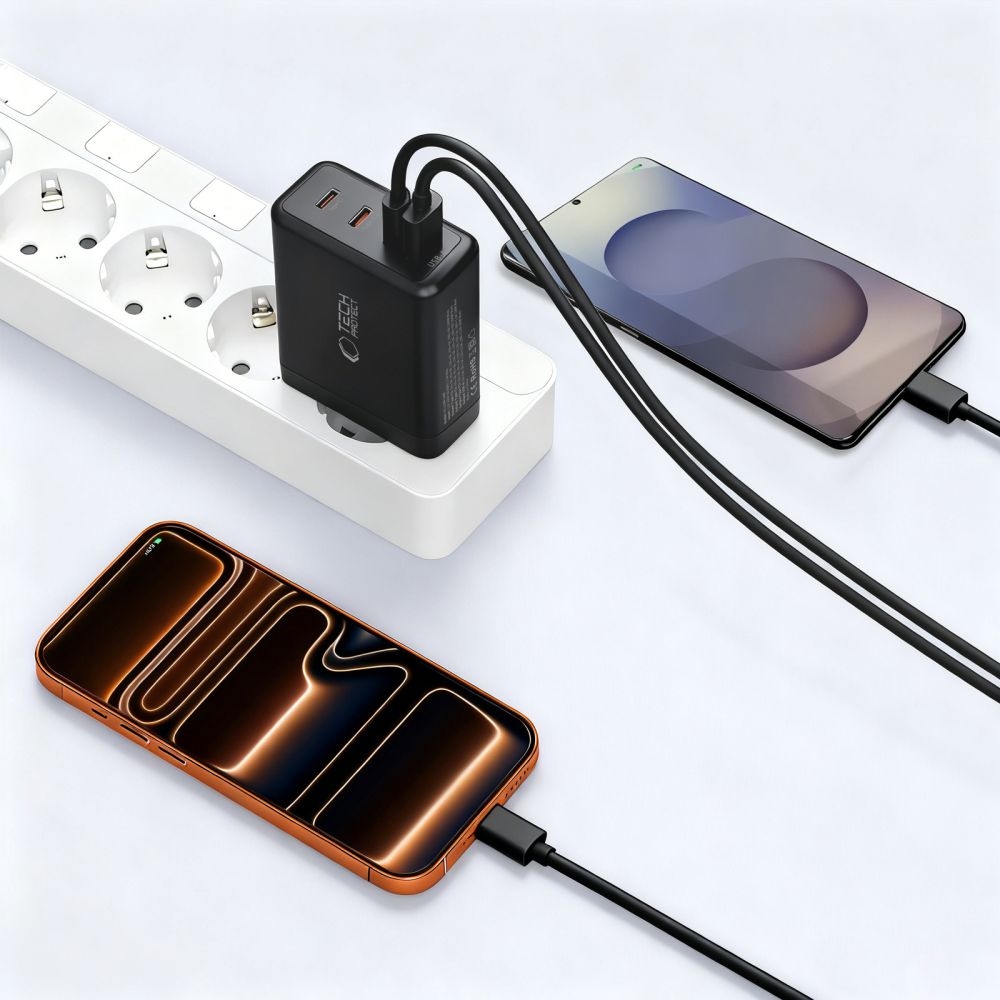 Tech-Protect NC120W-GAN 4-portová nabíjačka PD120W/QC3.0 - čierna
