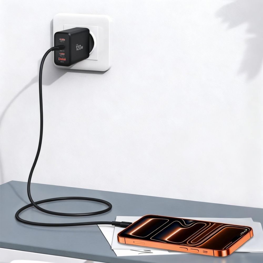 Tech-Protect NC120W-GAN 4-portová nabíjačka PD120W/QC3.0 - čierna