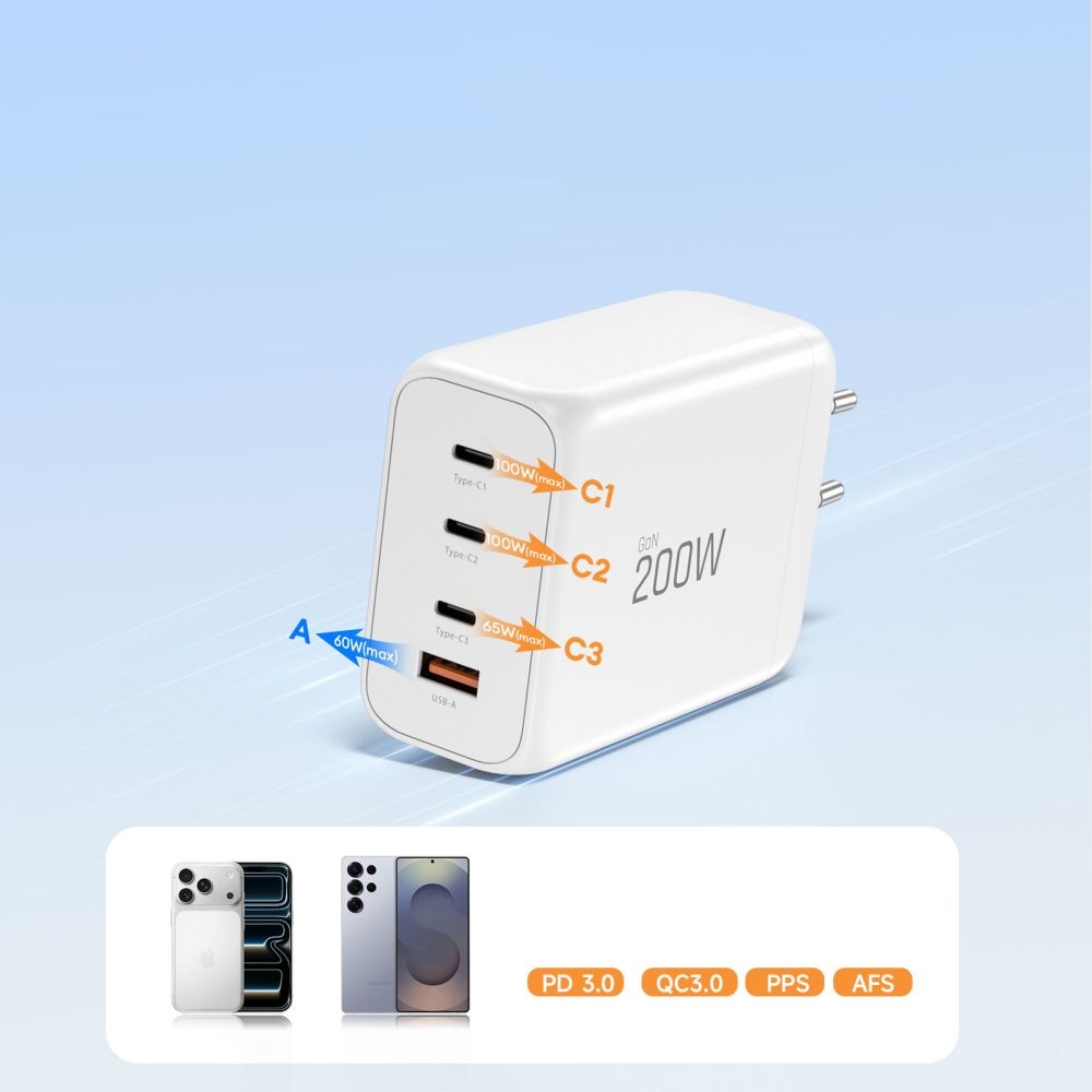 Tech-Protect NC200W-GAN 4-portová nabíjačka PD200W/QC3.0 - biela