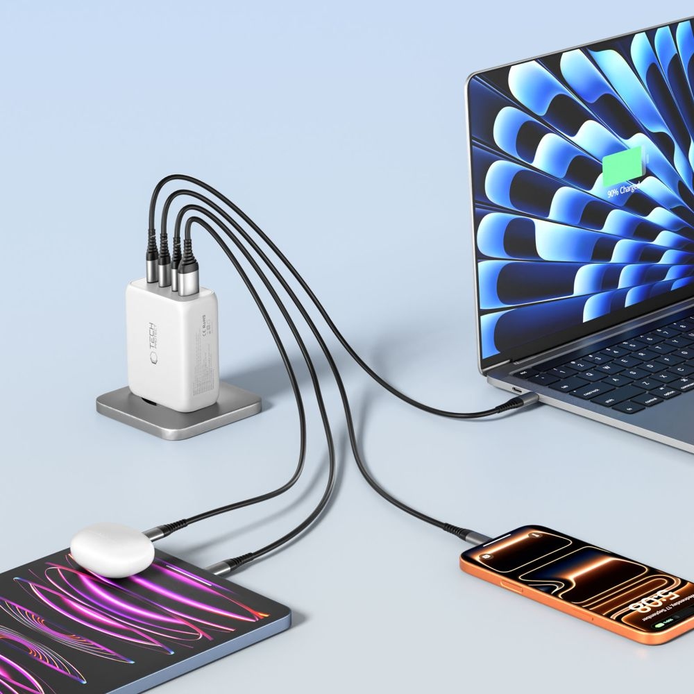 Tech-Protect NC200W-GAN 4-portová nabíjačka PD200W/QC3.0 - biela