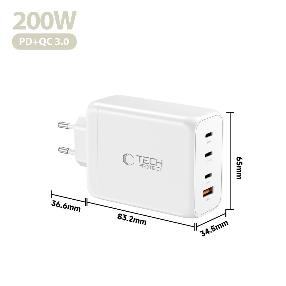 Tech-Protect NC200W-GAN 4-portová nabíjačka PD200W/QC3.0 - biela