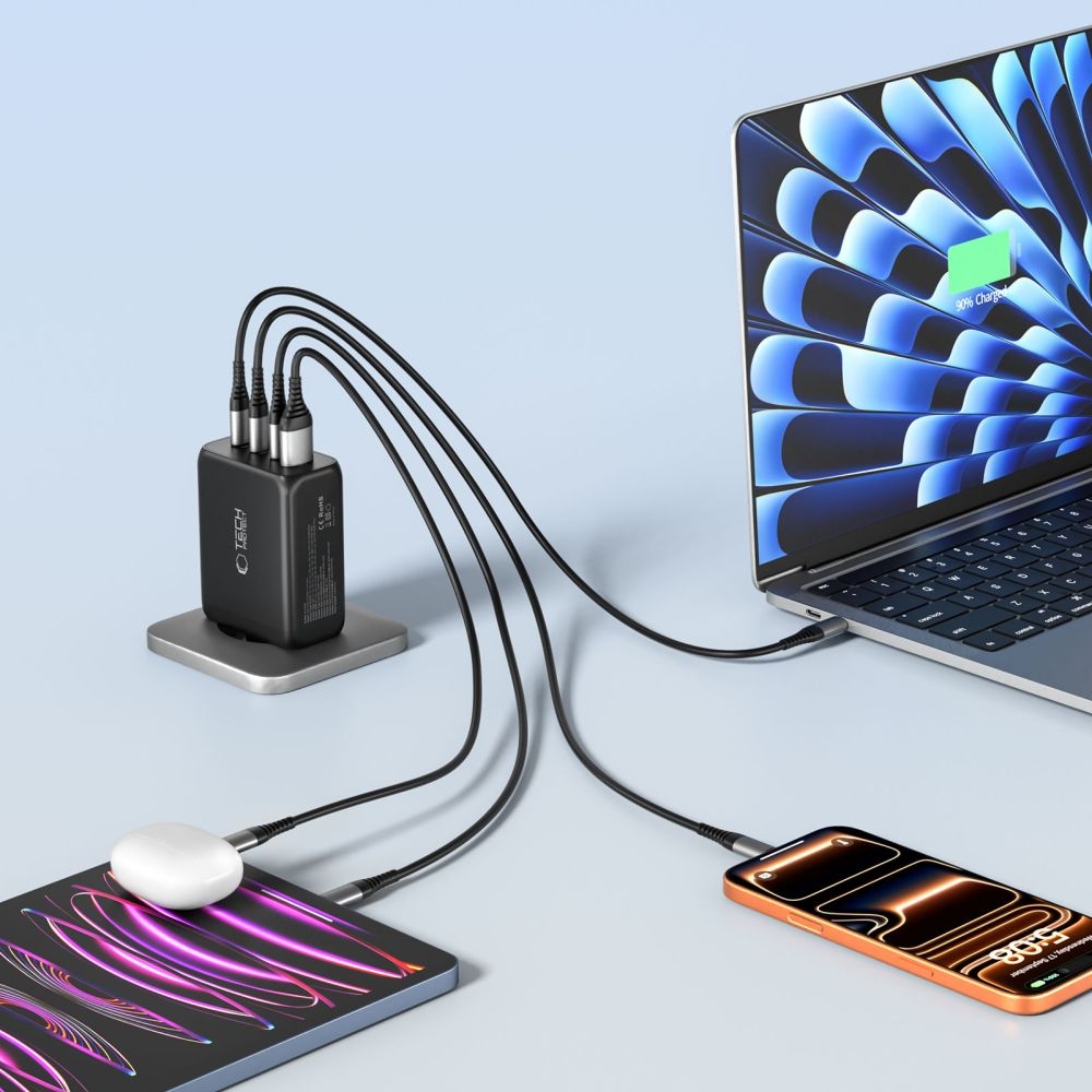 Tech-Protect NC200W-GAN 4-portová nabíjačka PD200W/QC3.0 - čierna