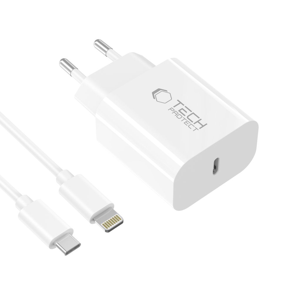 Tech-Protect NC20W sieťová nabíjačka PD 20W + Lightning/USB-C kábel – biela