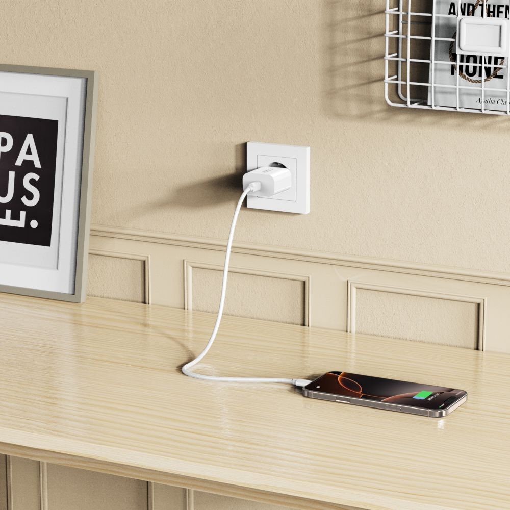 Tech-Protect NC20W sieťová nabíjačka PD 20W + USB-C/USB-C kábel – biela