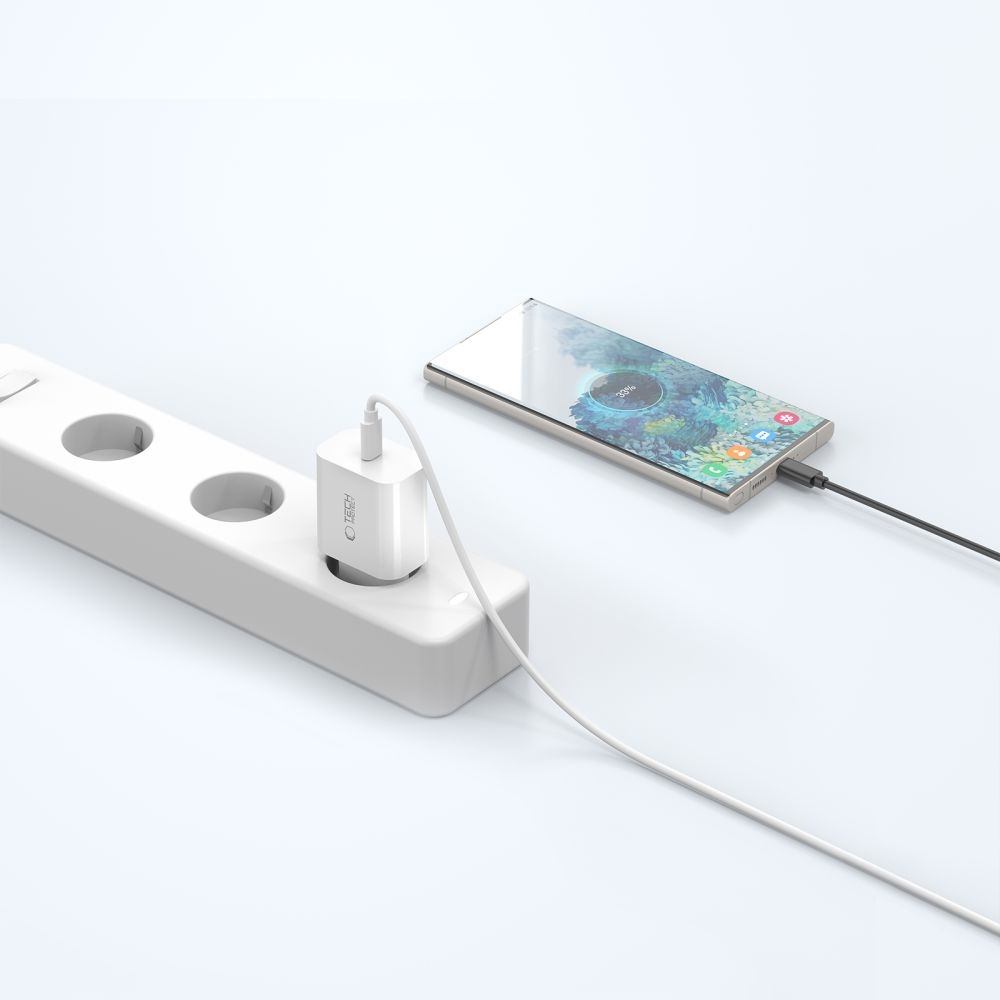Tech-Protect NC20W sieťová nabíjačka PD 20W + USB-C/USB-C kábel – biela