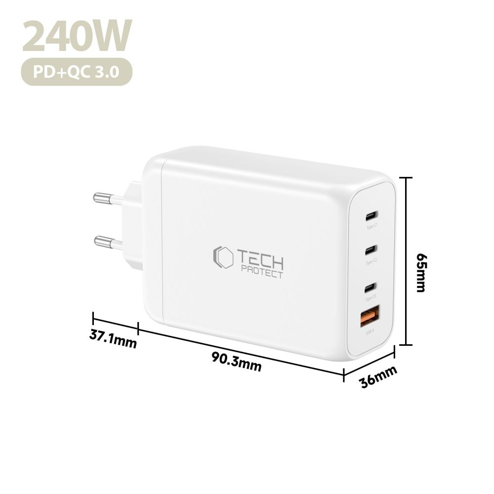 Tech-Protect NC240W-GAN 4-portová nabíjačka PD240W/QC3.0 - biela
