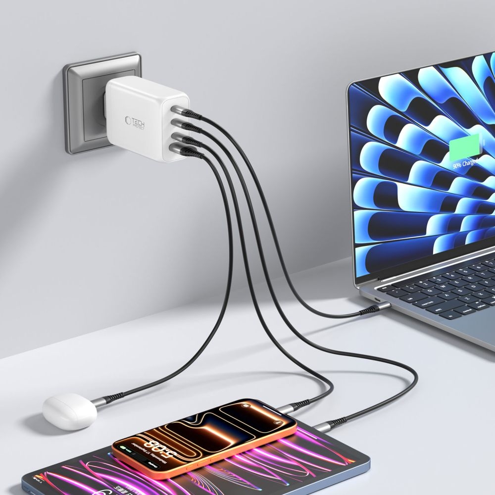 Tech-Protect NC240W-GAN 4-portová nabíjačka PD240W/QC3.0 - biela