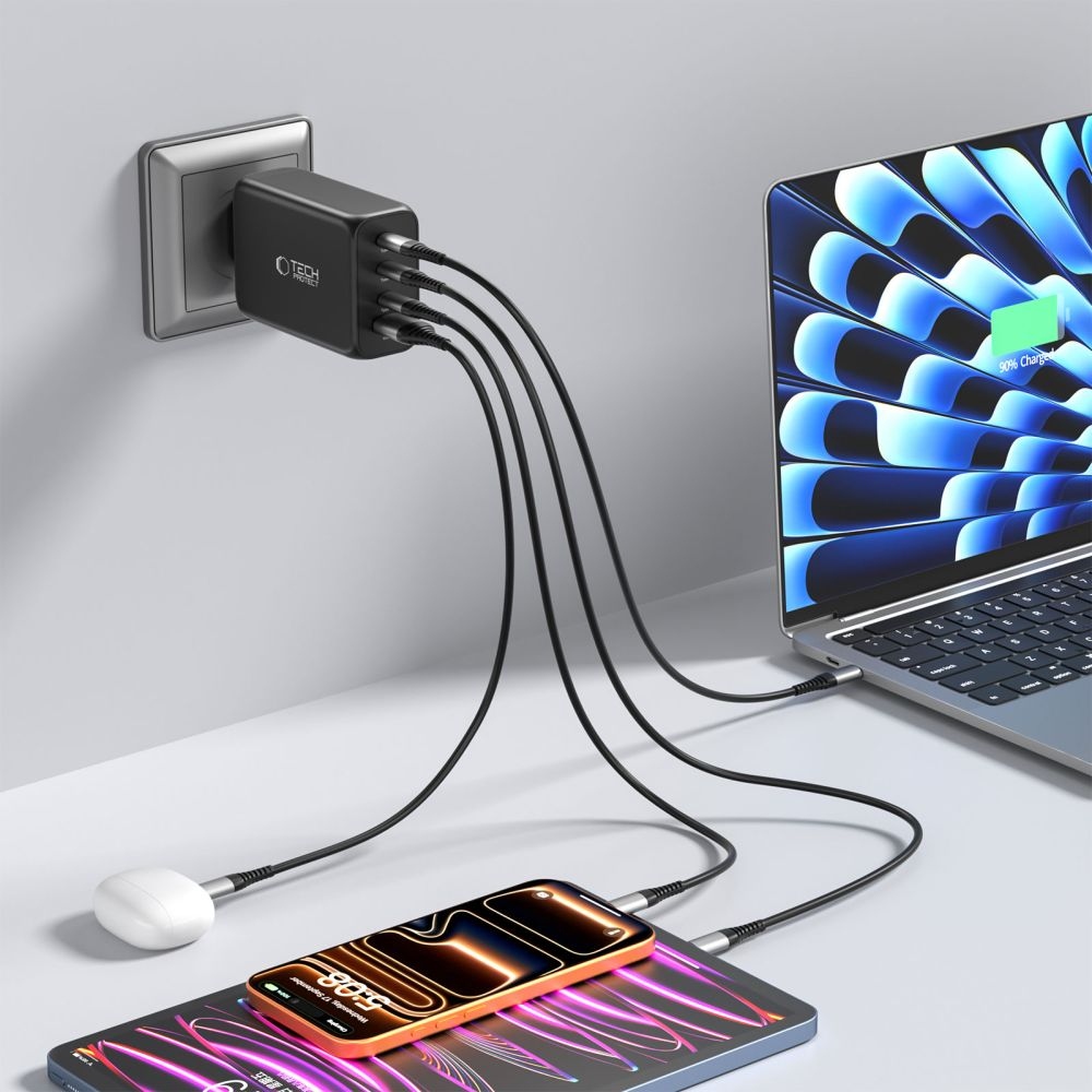 Tech-Protect NC240W-GAN 4-portová nabíjačka PD240W/QC3.0 - čierna