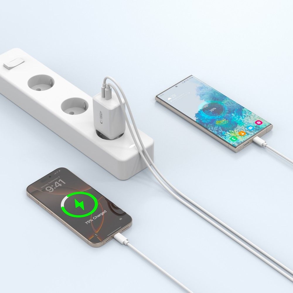Tech-Protect NC45W-GAN 2-portová nabíjačka PD45W + USB-C/USB-C kábel - biela