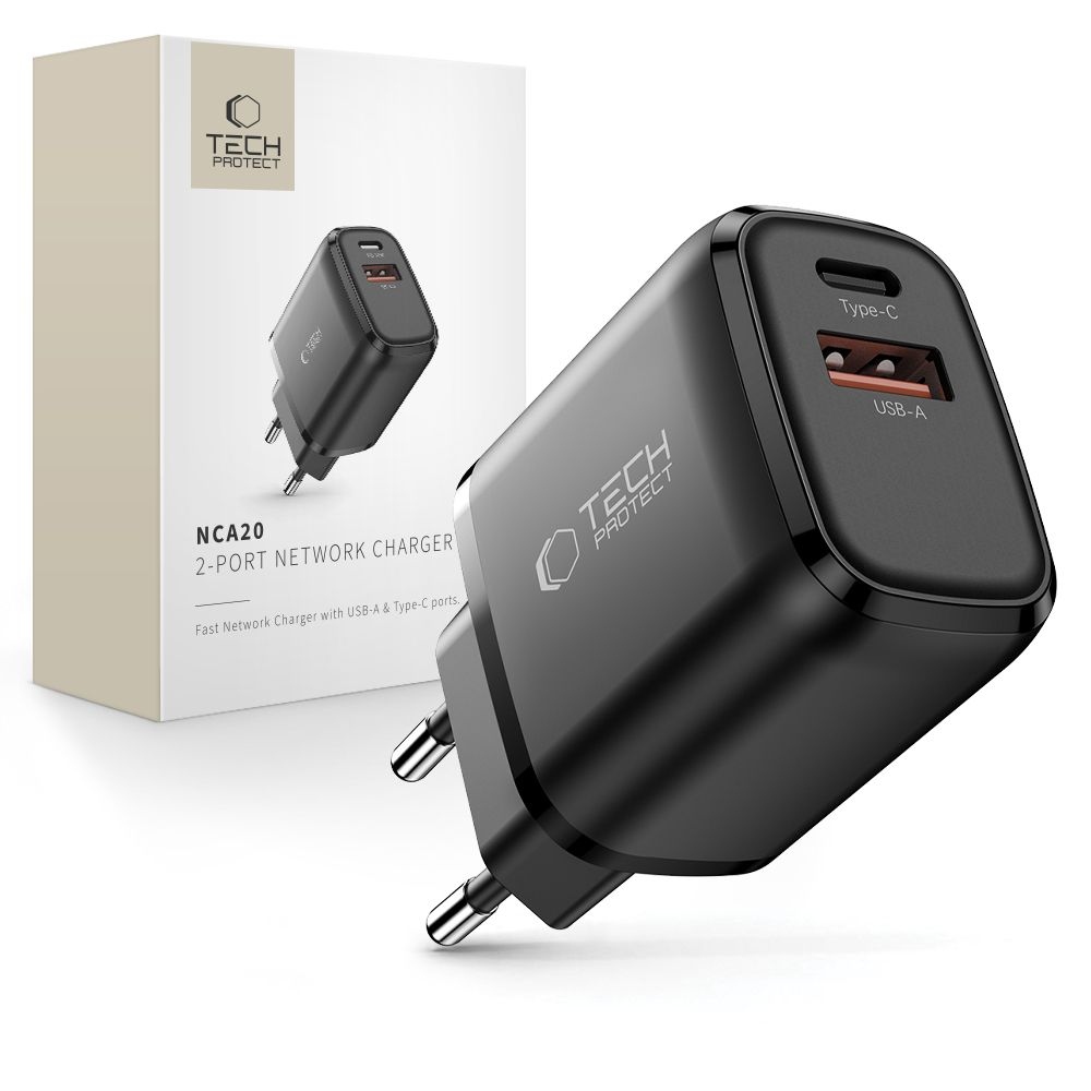 Tech-Protect NCA20 2-portová nabíjačka PD 20W/QC3.0 - čierna