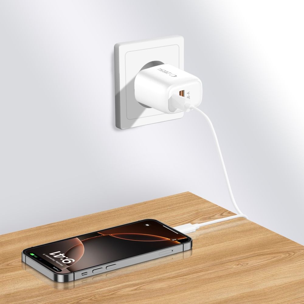 Tech-Protect NCA20 2-portová nabíjačka PD 20W/QC3.0 + Lightning/USB-C kábel - biela