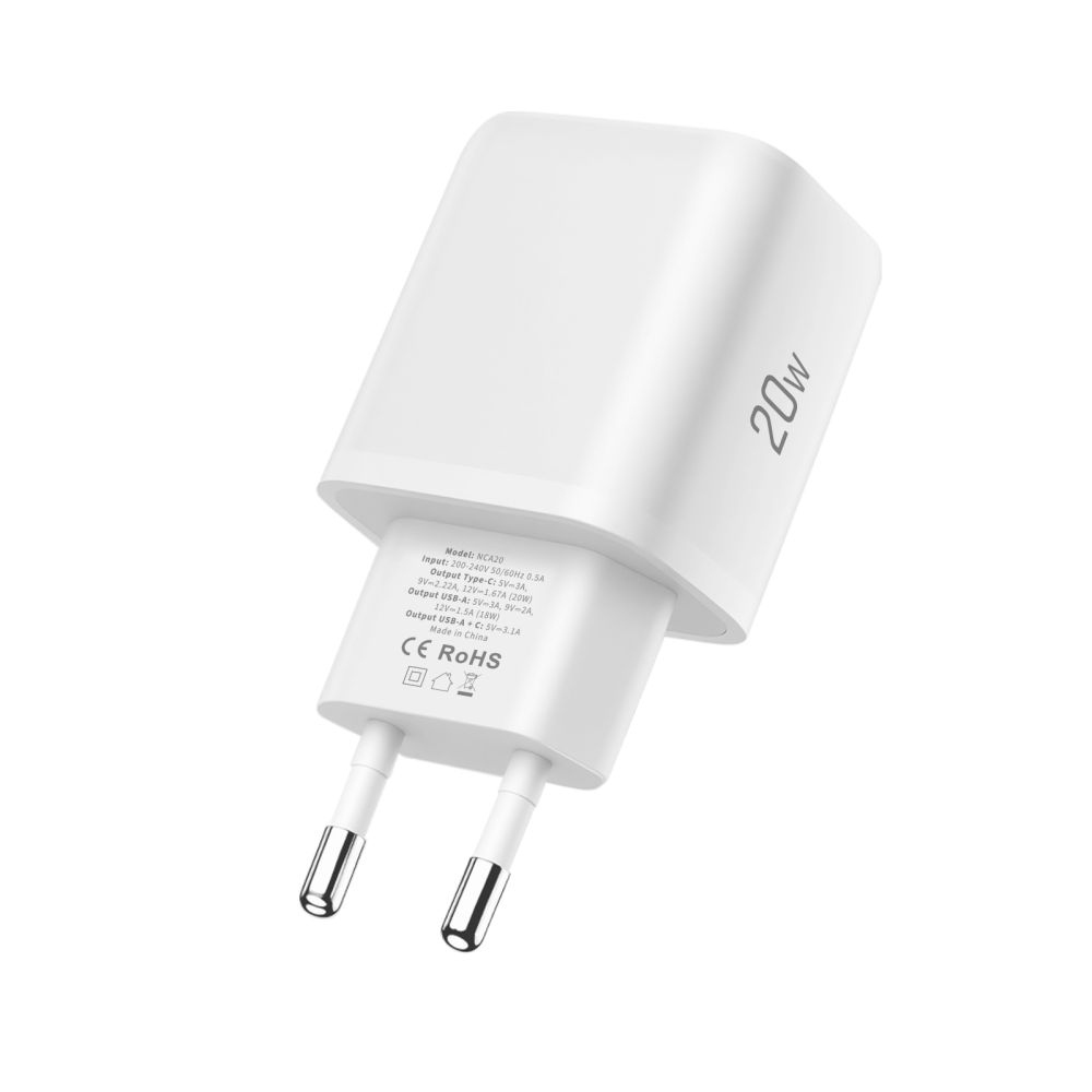 Tech-Protect NCA20 2-portová nabíjačka PD 20W/QC3.0 + USB-C/USB-C kábel - biela