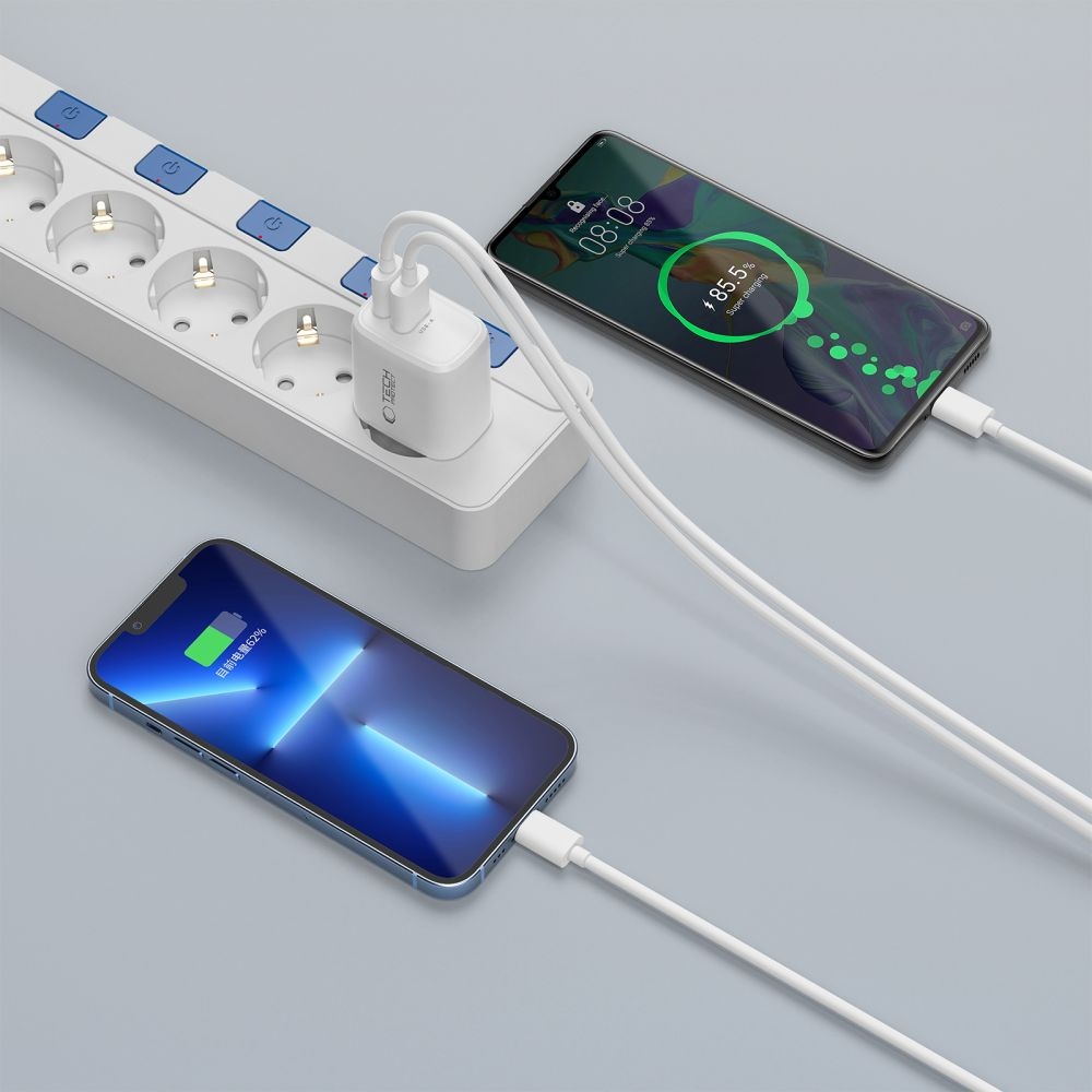 Tech-Protect NCA30 2-portová nabíjačka PD 30W QC3.0 + Lightning kábel - biela