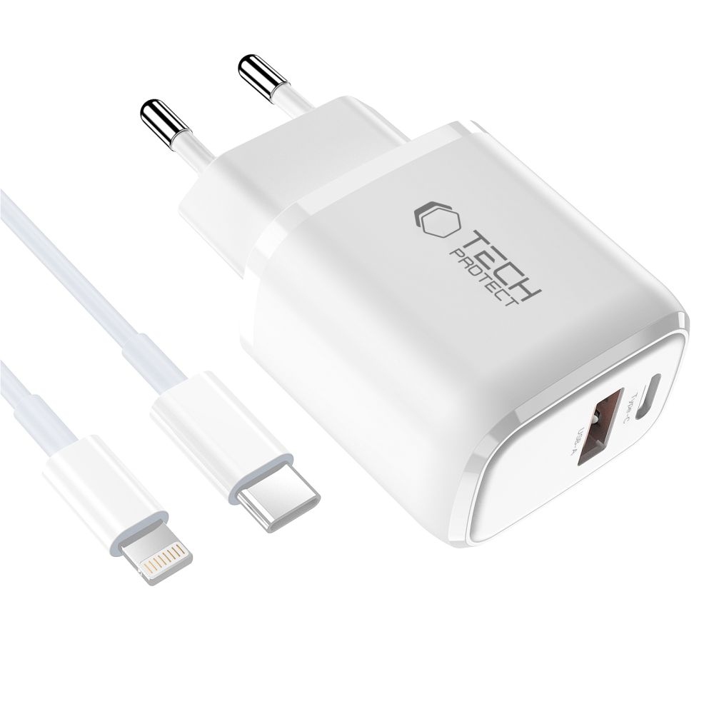 Tech-Protect NCA30 2-portová nabíjačka PD 30W QC3.0 + Lightning kábel - biela