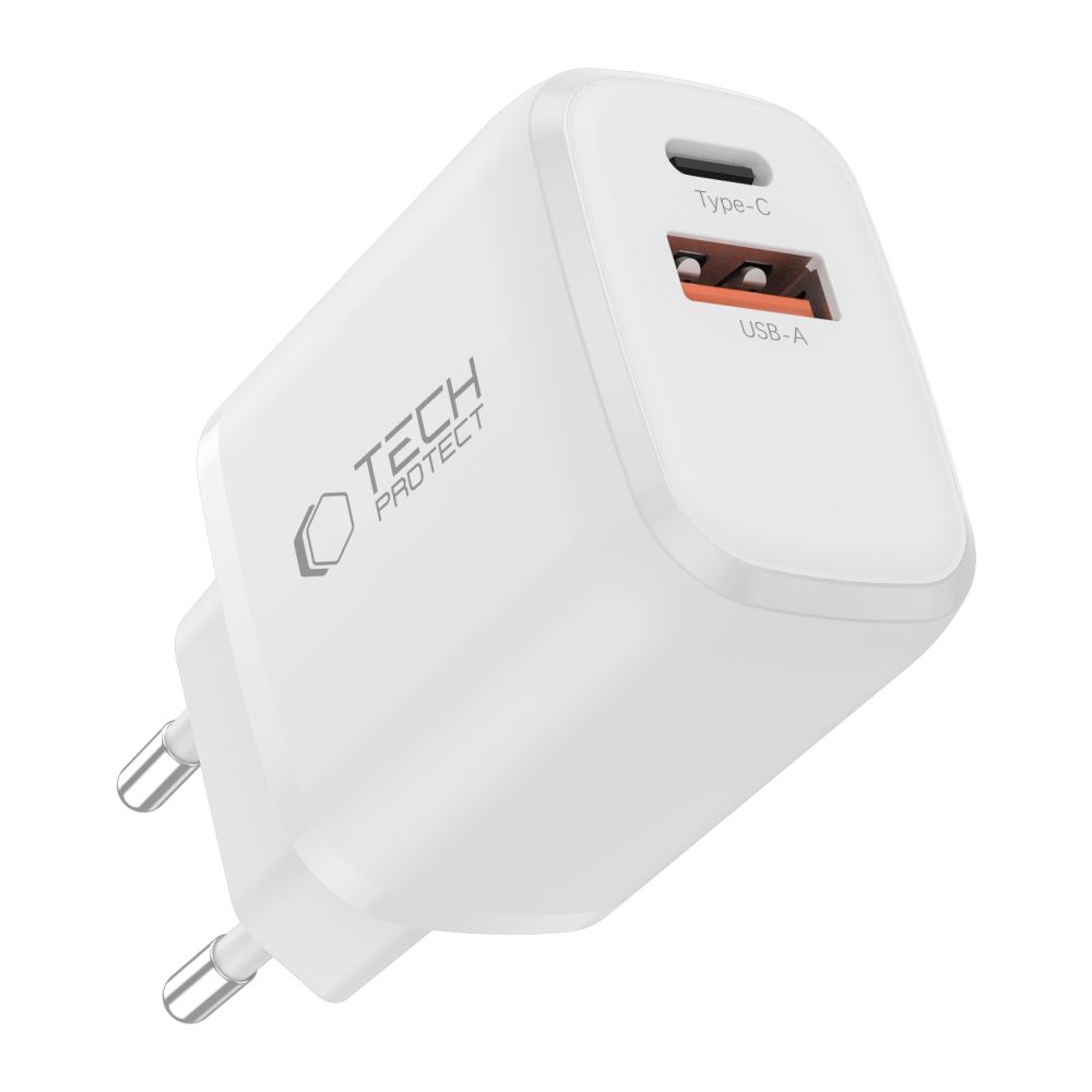 Tech-Protect NCA30 2-portová nabíjačka PD 30W QC3.0 + USB-C/USB-C kábel - biela