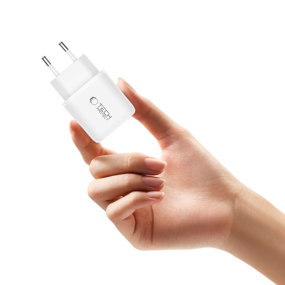 Tech-Protect NCA30 2-portová nabíjačka PD 30W QC3.0 + USB-C/USB-C kábel - biela