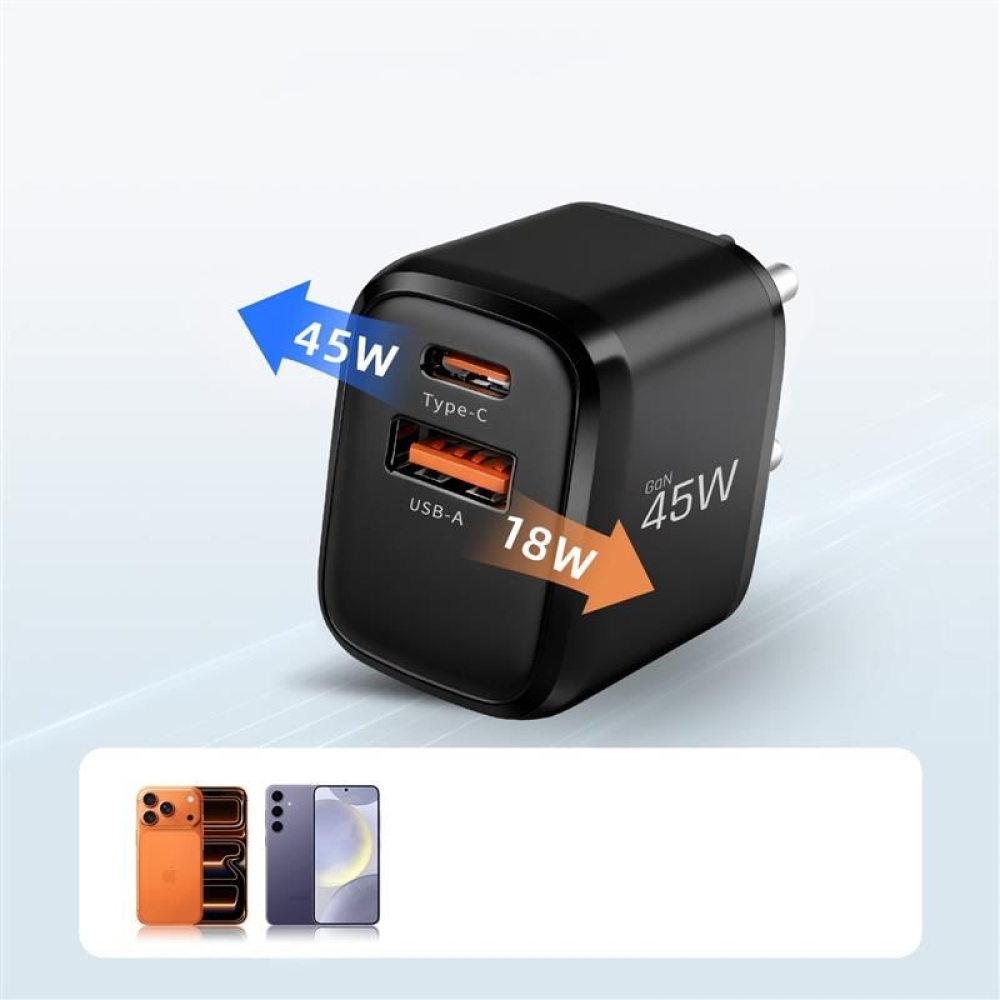 Tech-Protect NCA45W-GaN 2-portová nabíjačka PD 45W/QC3.0 - čierna