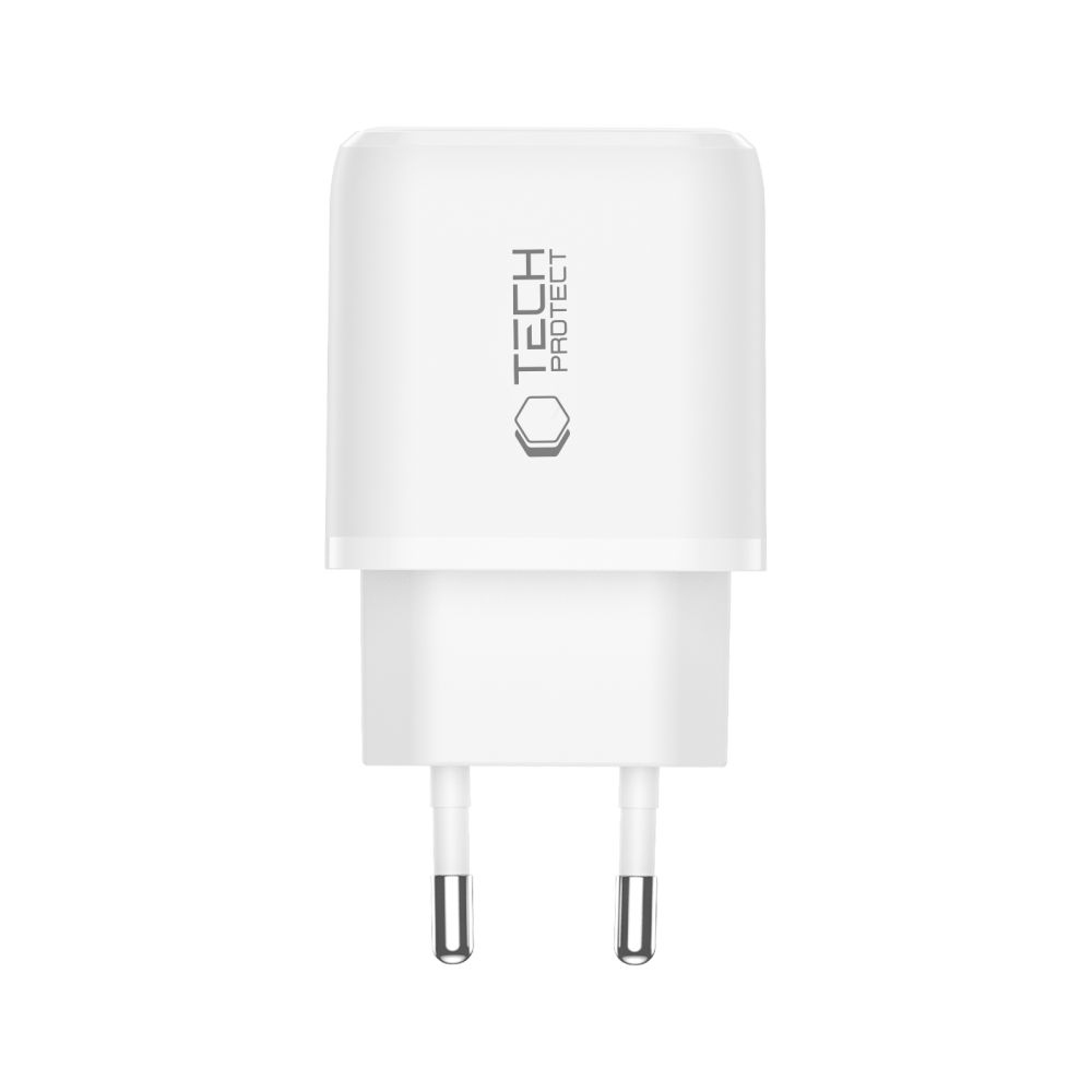Tech-Protect NCA45W-GaN 2-portová nabíjačka PD 45W/QC3.0 + USB-C/Lightning kábel - biela