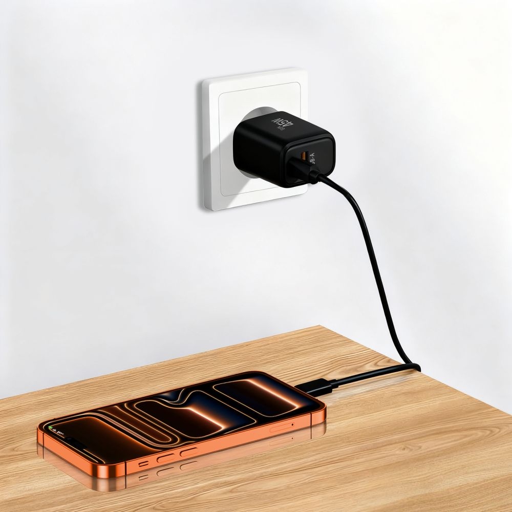 Tech-Protect NCA45W-GaN 2-portová nabíjačka PD 45W/QC3.0 + USB-C/USB-C kábel - čierna