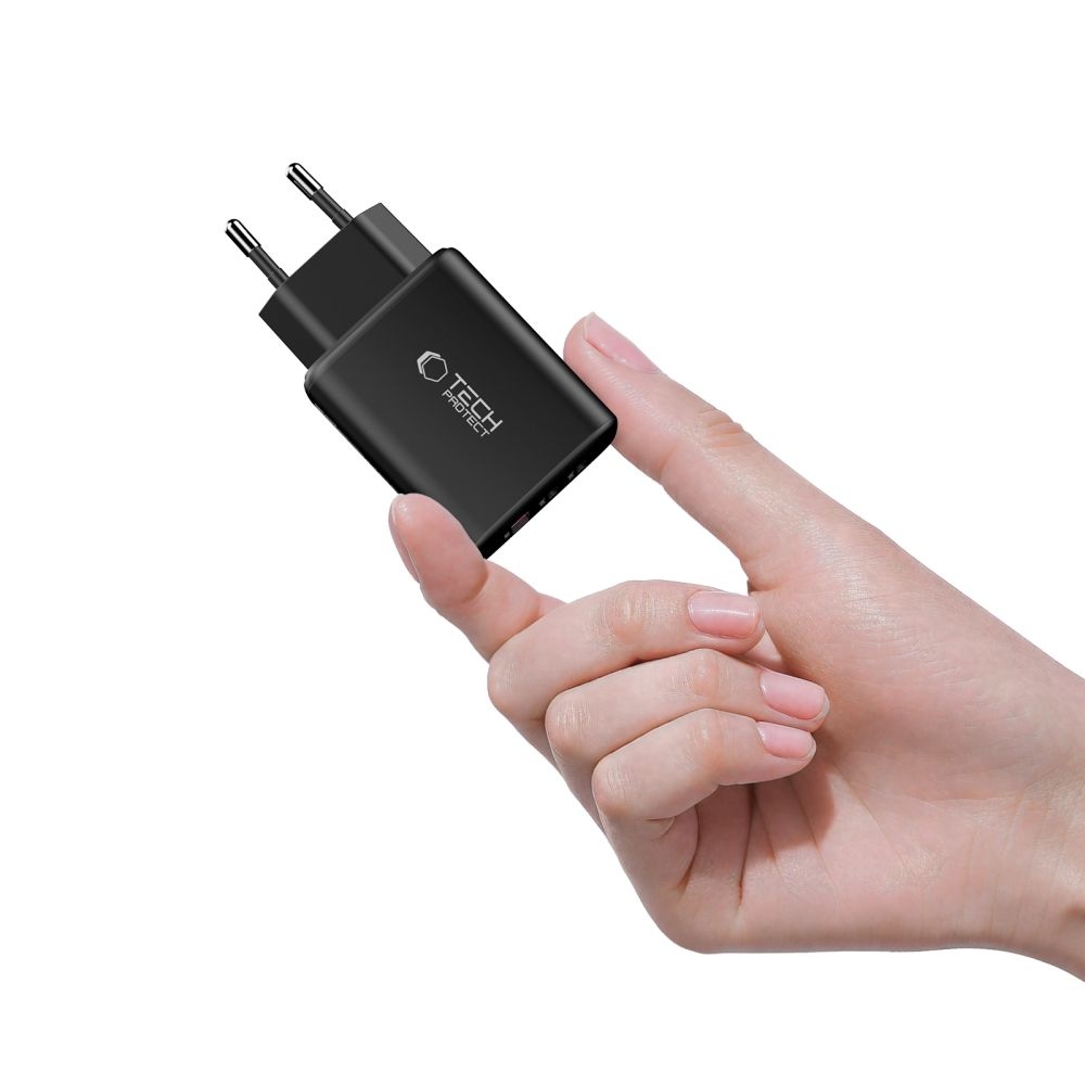 Tech-Protect NCA65W-GAN 3-portová nabíjačka PD 65W/QC3.0 - čierna