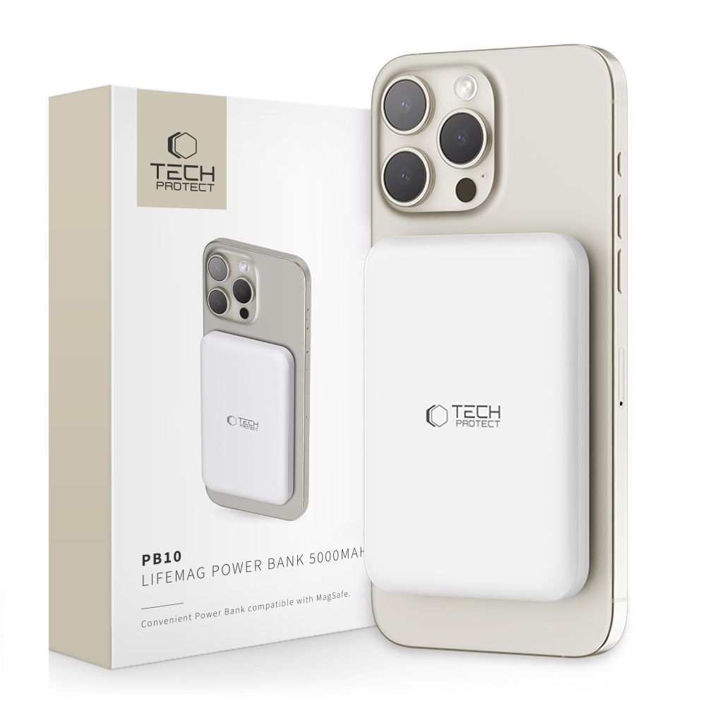 Tech-Protect PB10 LifeMag MagSafe powerbanka 5000 mAh 15W - biela