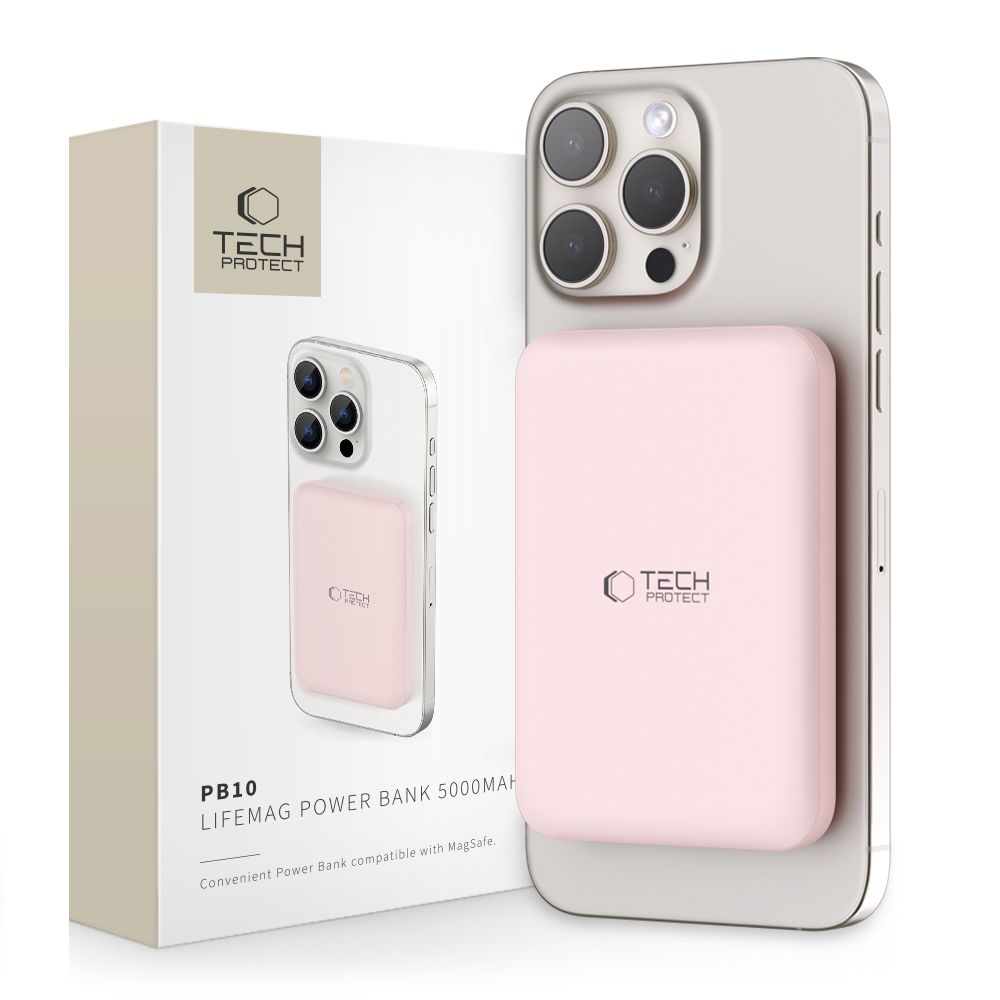 Tech-Protect PB10 LifeMag MagSafe powerbanka 5000 mAh 15W - ružová