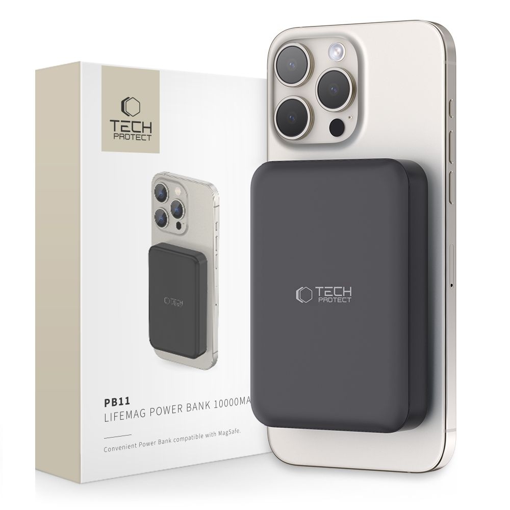 Tech-Protect PB11 LifeMag MagSafe powerbanka 10000 mAh 15W - čierna