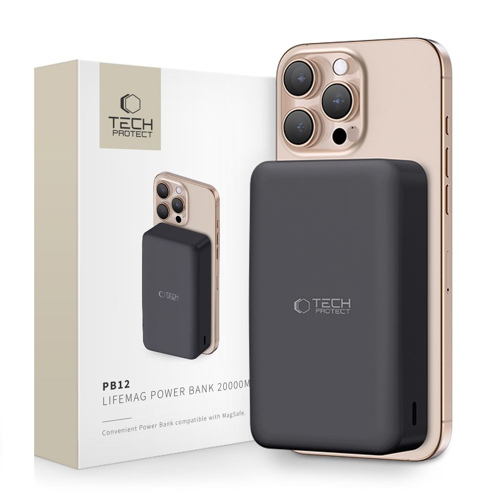 Tech-Protect PB12 LifeMag MagSafe powerbanka 20000 mAh 15W - čierna