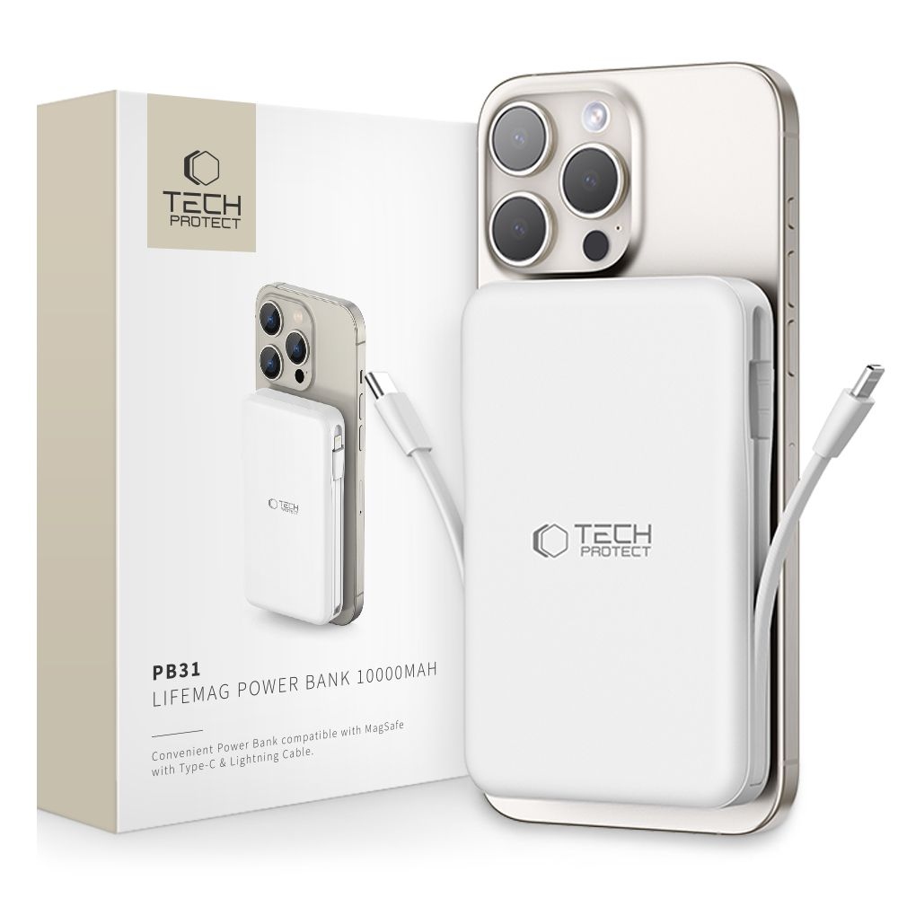 Tech-Protect PB31 LifeMag MagSafe powerbanka 10000 mAh 15W - biela