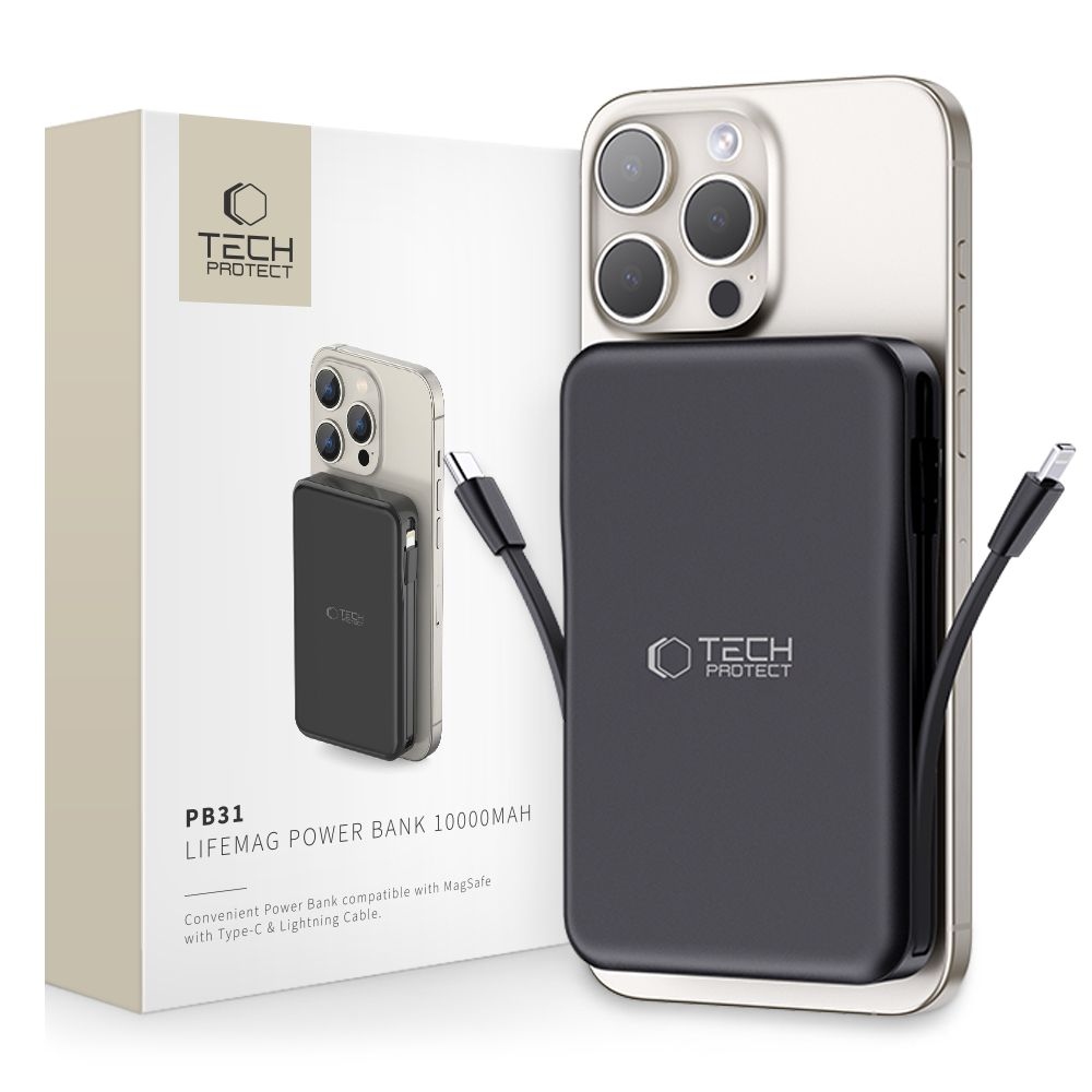 Tech-Protect PB31 LifeMag MagSafe powerbanka 10000 mAh 15W - čierna