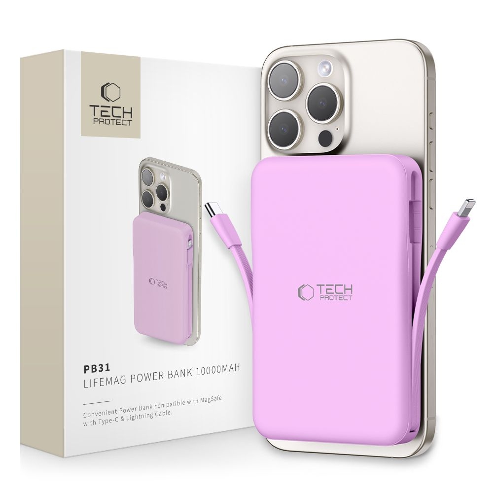Tech-Protect PB31 LifeMag MagSafe powerbanka 10000 mAh 15W - tmavoružová