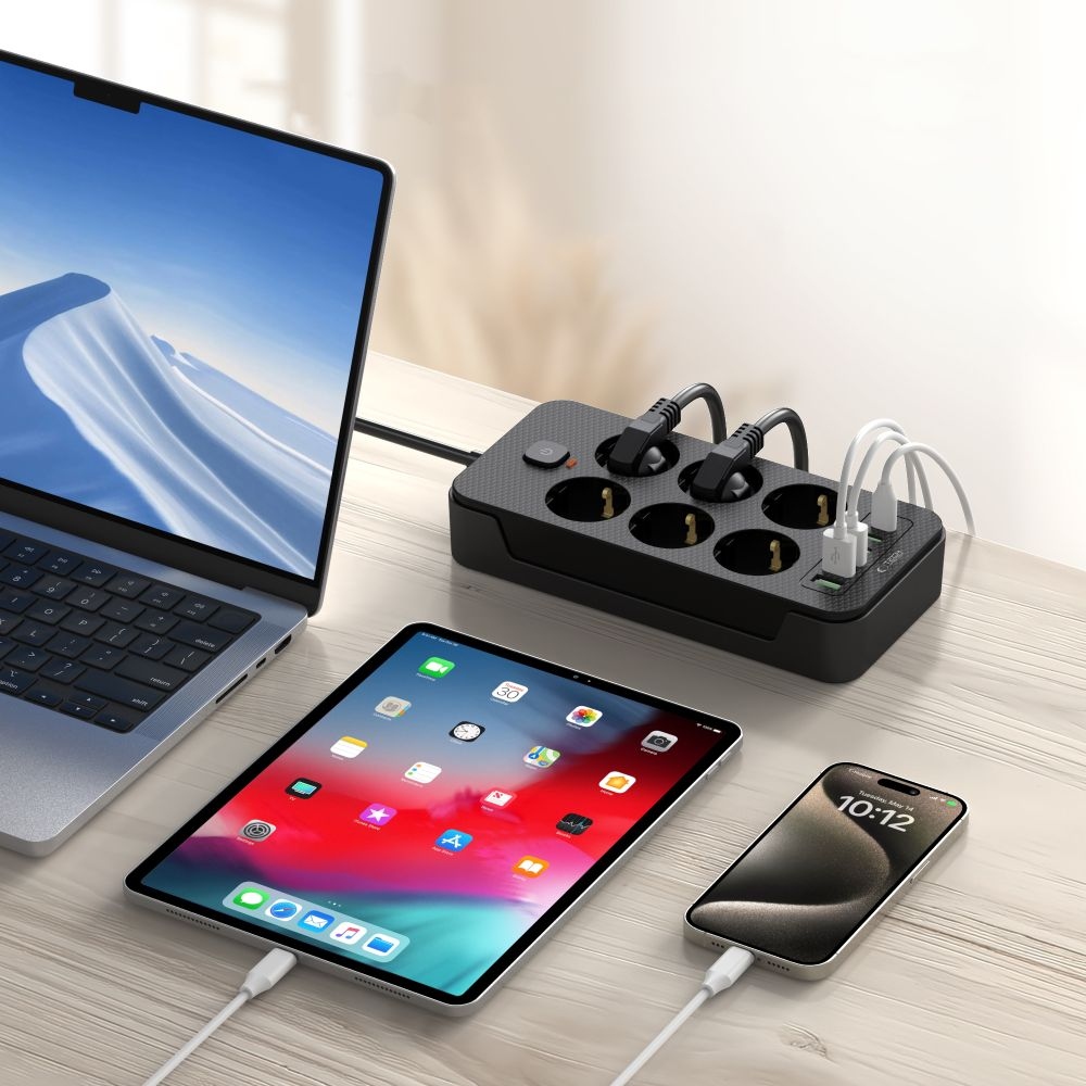 Tech-Protect PC6X6 predlžovací kábel so 6 zásuvkami 3 USB-A a 3 USB-C 2 m - čierny