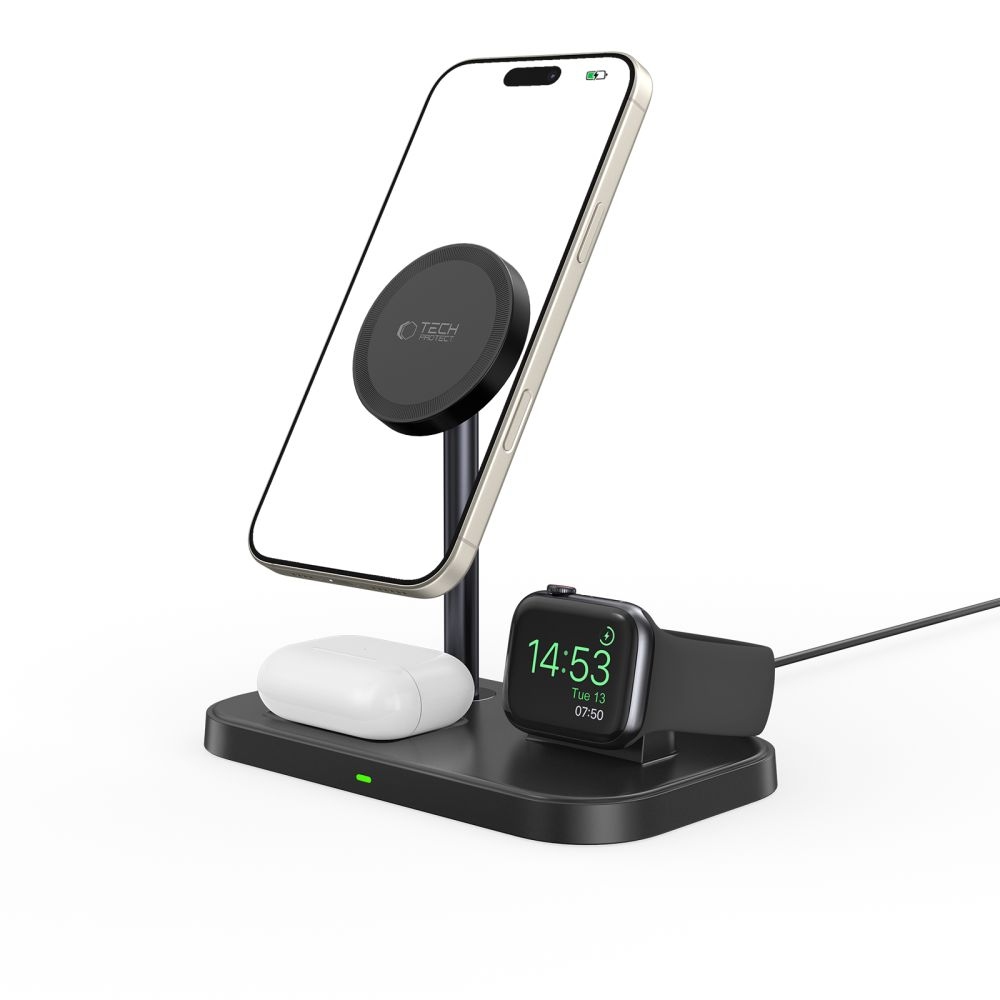 Tech-Protect QI15W-A22 nabíjací stojan 3v1 s MagSafe - čierny