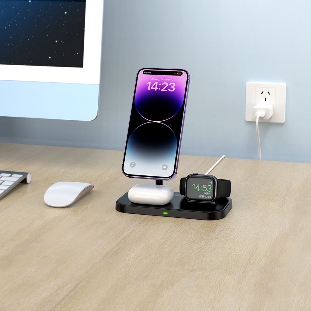 Tech-Protect QI15W-A22 nabíjací stojan 3v1 s MagSafe - čierny