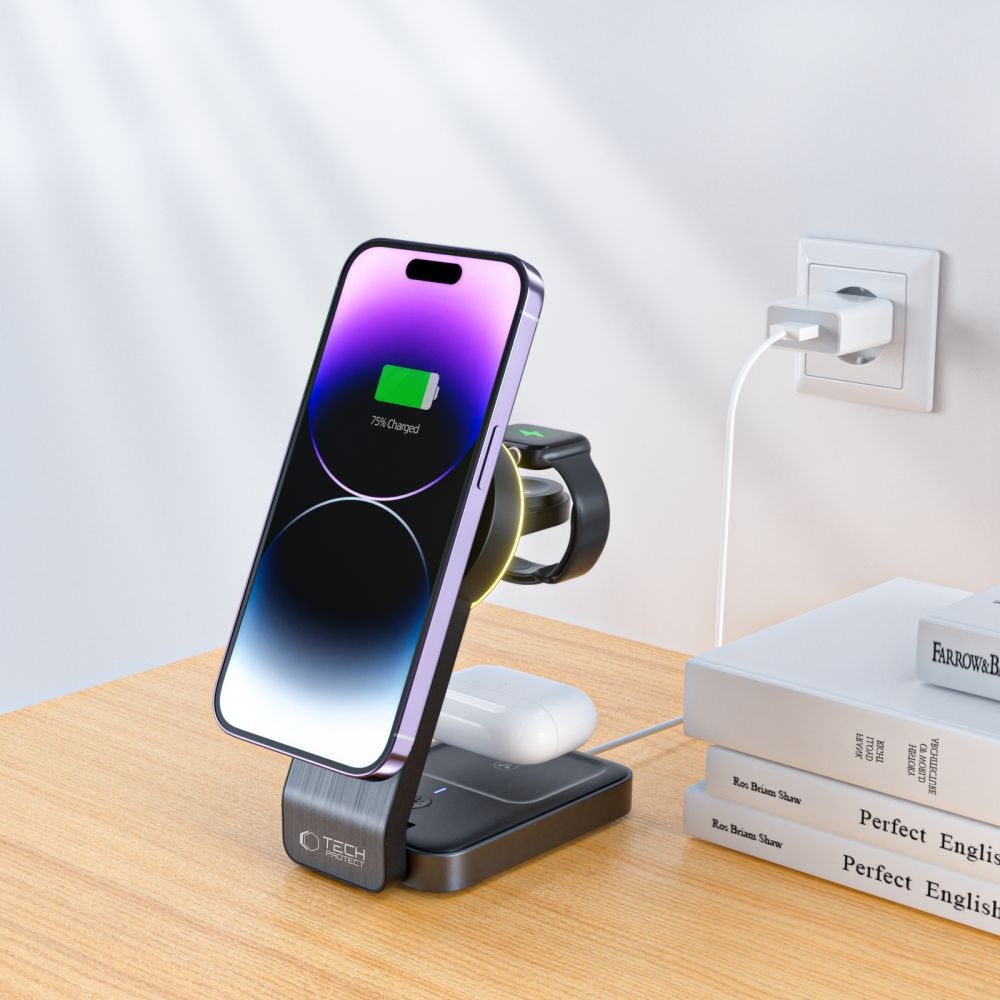 Tech-Protect QI15W-A28 cestovný nabíjací stojan 3v1 s MagSafe - čierny