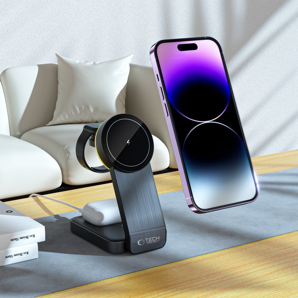 Tech-Protect QI15W-A28 cestovný nabíjací stojan 3v1 s MagSafe - čierny