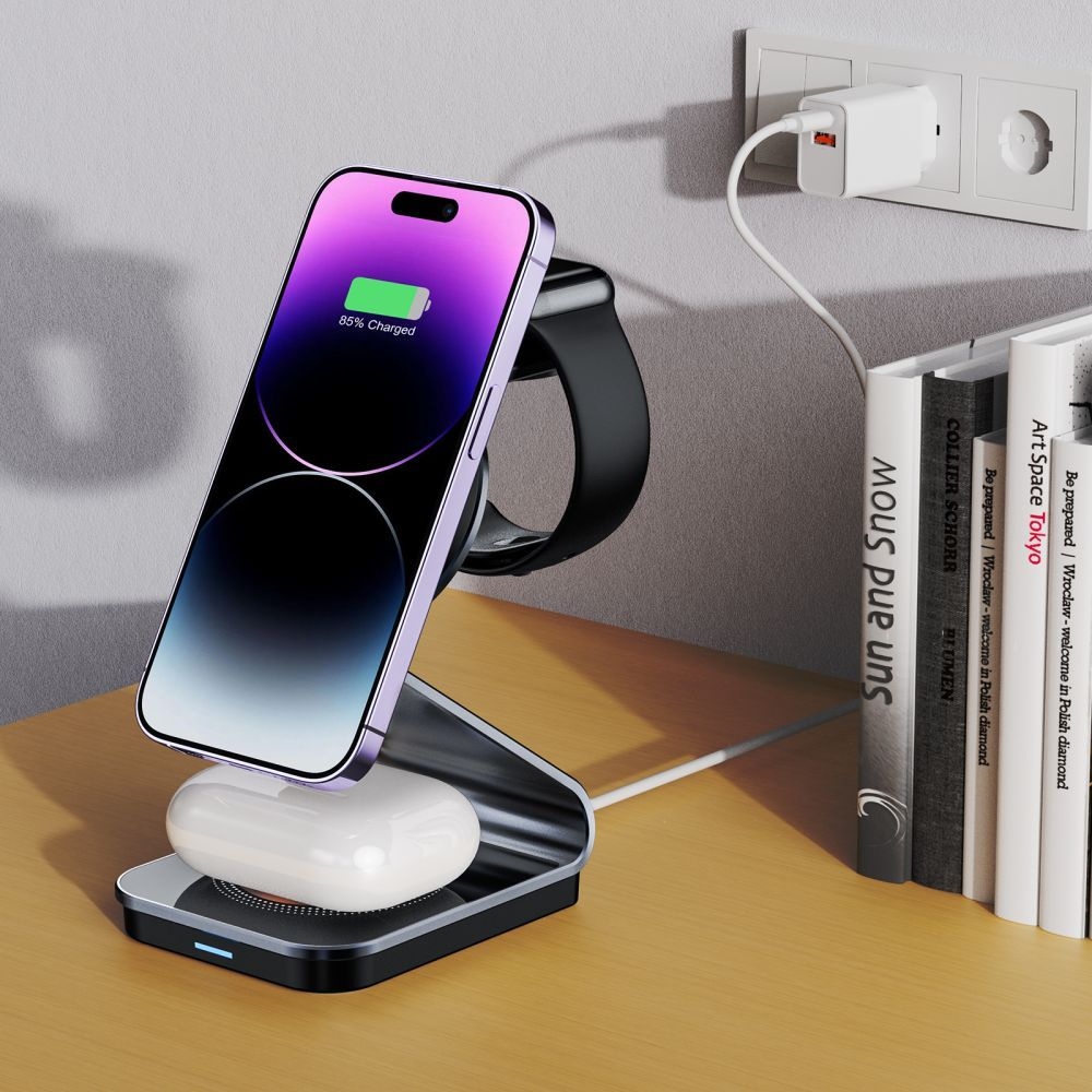 Tech-Protect QI15W-A29 cestovný nabíjací stojan 3v1 s MagSafe - čierny