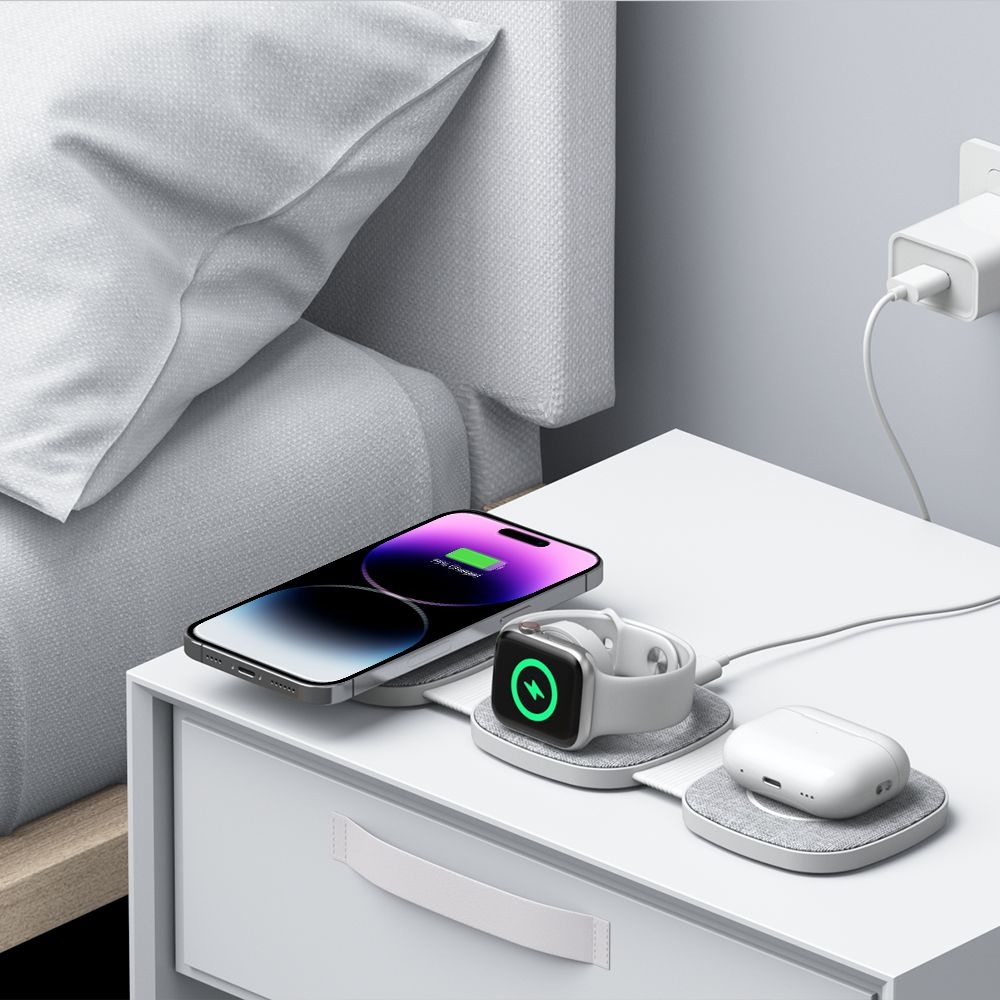 Tech-Protect QI15W-A32 cestovný nabíjací stojan 3v1 s MagSafe - šedý