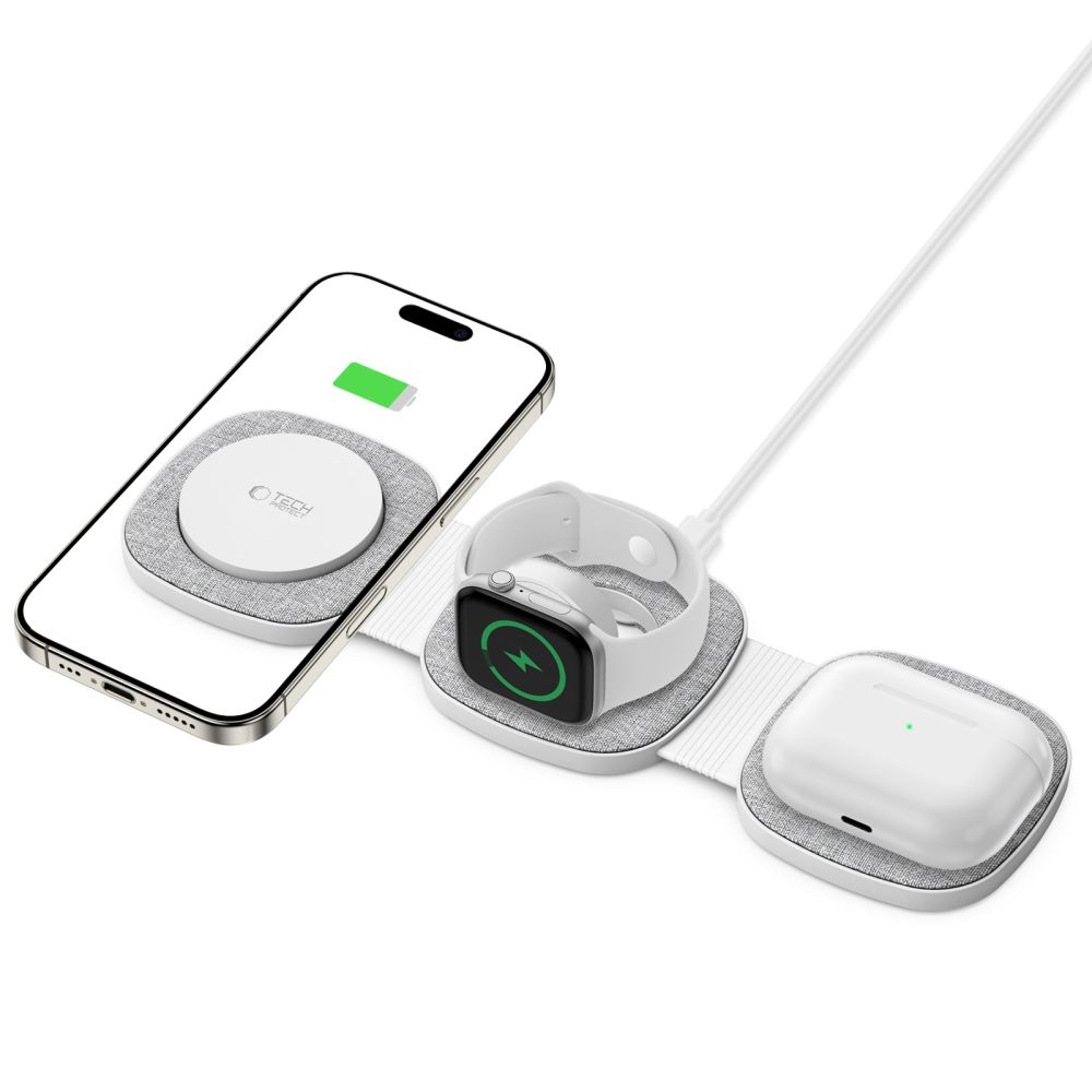 Tech-Protect QI15W-A32 cestovný nabíjací stojan 3v1 s MagSafe - šedý