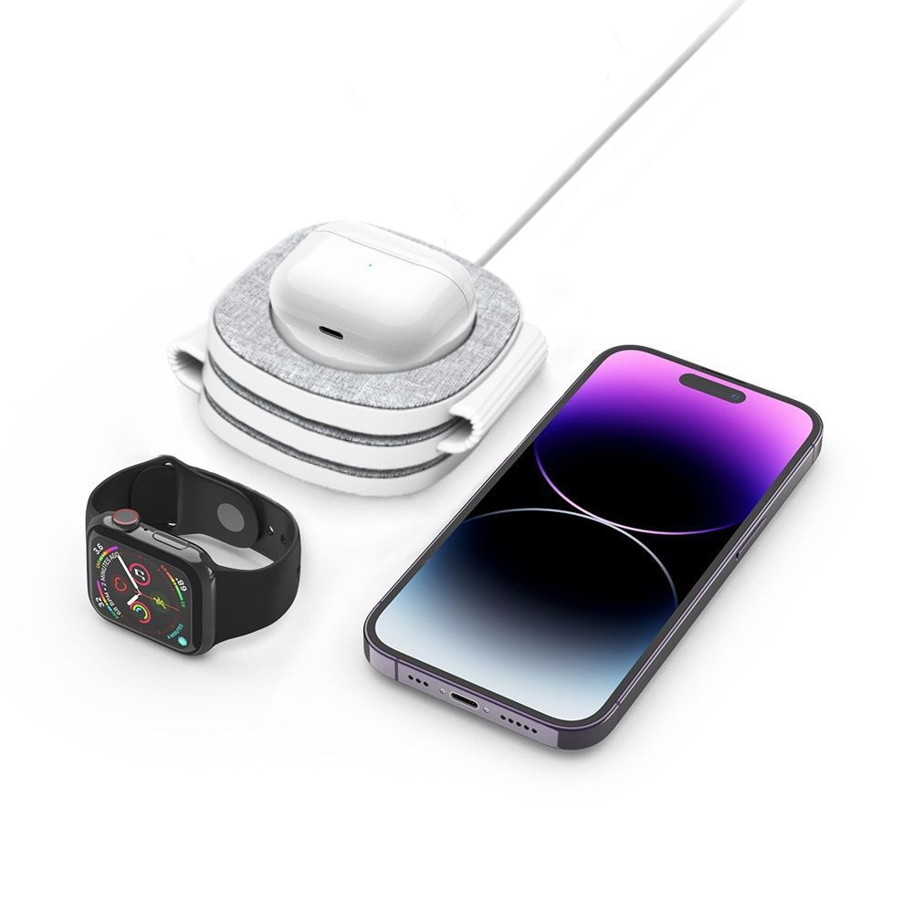 Tech-Protect QI15W-A32 cestovný nabíjací stojan 3v1 s MagSafe - šedý